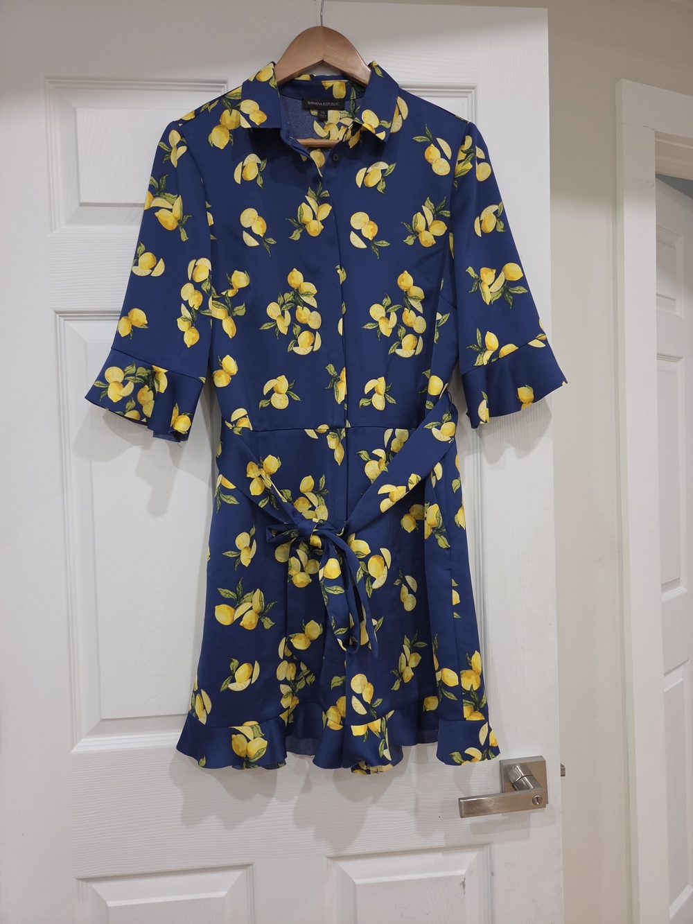 Banana Republic Navy Romper with Lemon Print, Belt and Pockets  - Sz 10